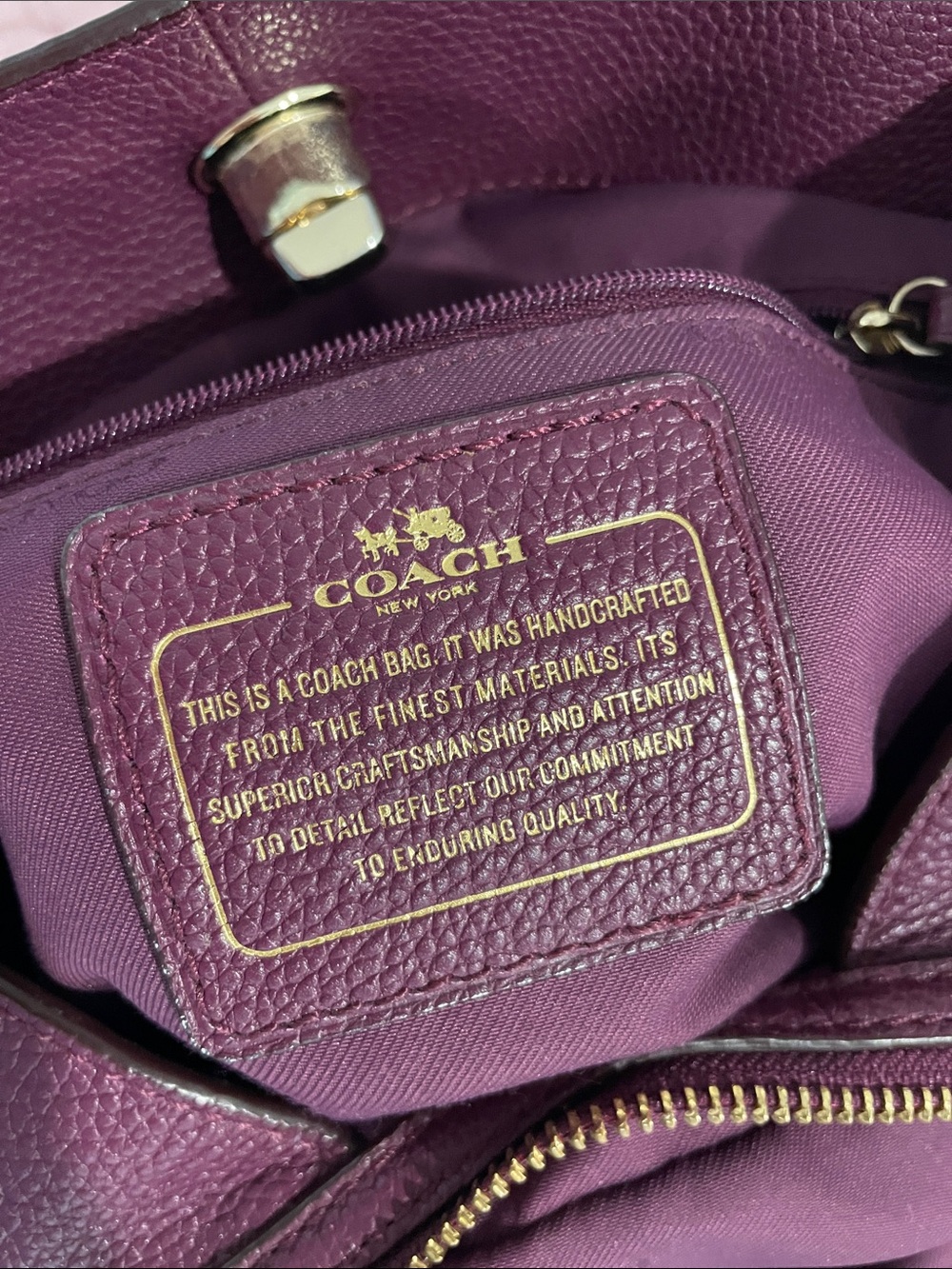 Coach Turnlock Edie Purse Pebbled Leather Shoulder Bag in Plum w/ Gold Hardware - Picture 2 of 16